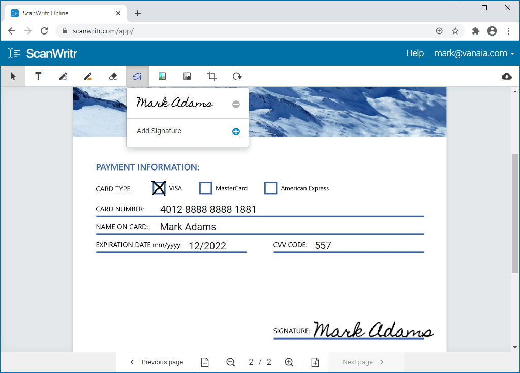 how to add a signature to excel document